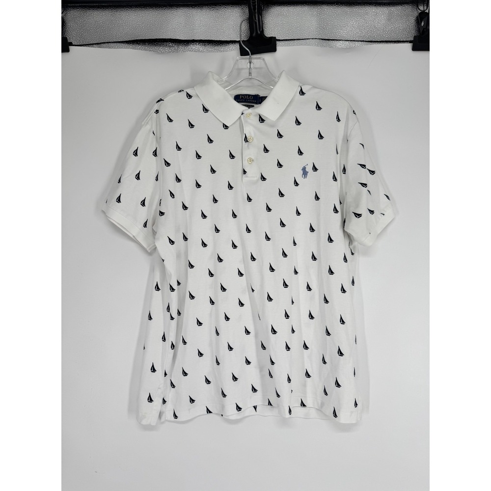 Polo Ralph Lauren Polo Shirt Short Sleeve Boat Sailboat All Over Print AOP Large